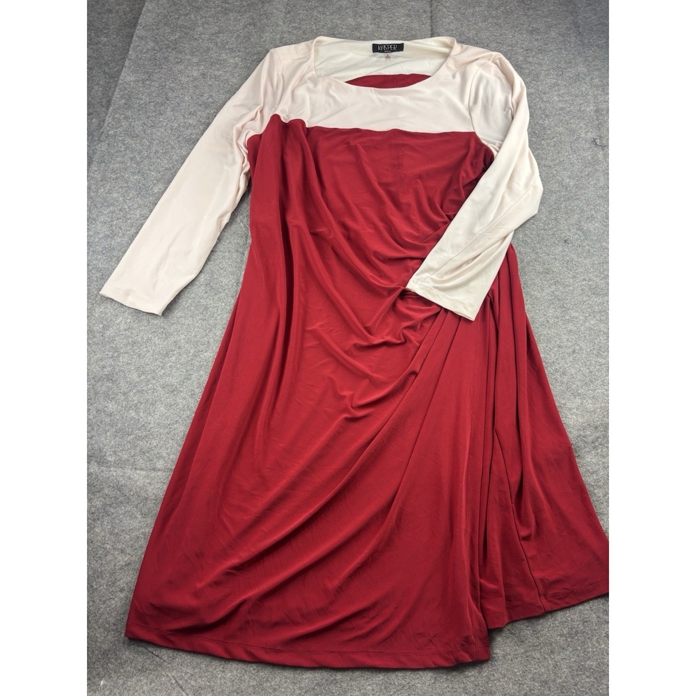 KASPER Ginger Colorblocked Midi Shift Dress Red Ivory Womens 3X Career Party SEE